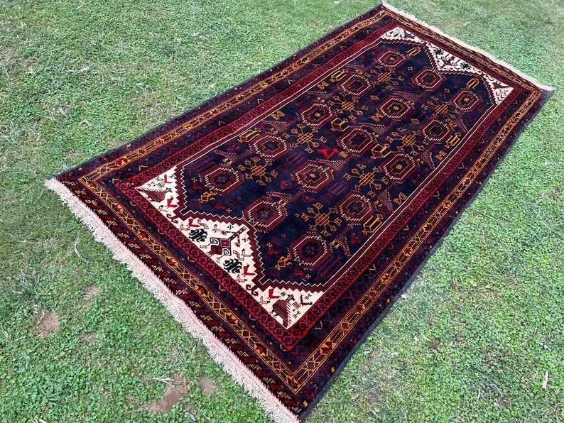 COLLECTORS’ ITEM Vintage Stunning Pictorial Tribal Belouch Nomadic Carpet gallery