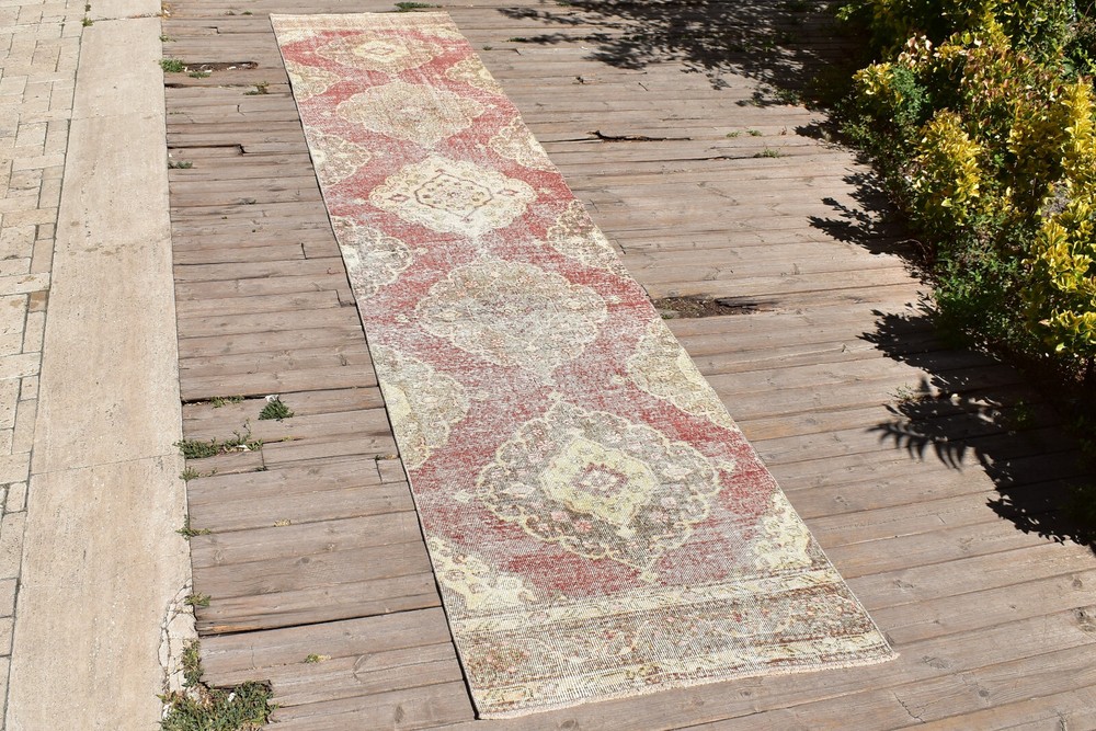 Turkish Rug 2x12 Size Oushak Natural Wool Runner Vintage Kitchen Carpet