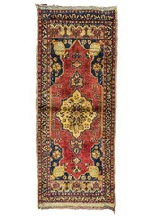 Rare Antique Turkish Yastik Rug 1.9×4.5 ft – Tribal Medallion – Collector Piece