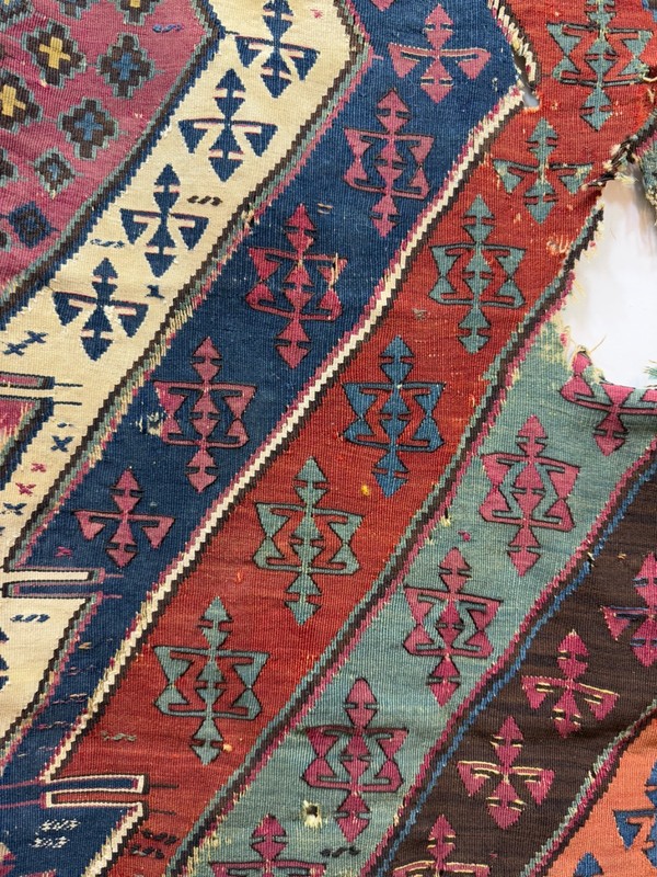 Antique Rare Collectible Hand Woven Anatolian Turkey Wool Weaving Kilim Fragment gallery