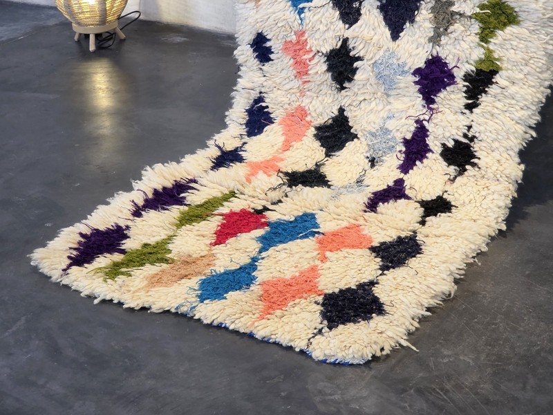 Moroccan Handmade Vintage Rug 2'5x6 Berber Geometric Cream & Black Cotton Rug gallery