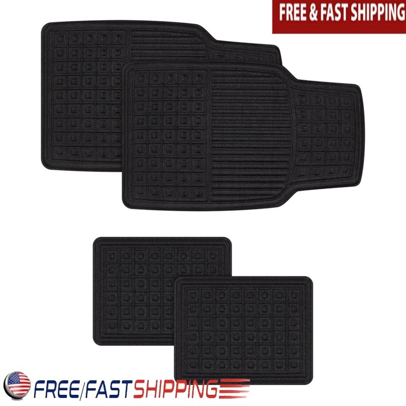 Universal Fit Black Woven Car Floor Mats 4 Pack Durable Easy Clean Non-Slip New gallery
