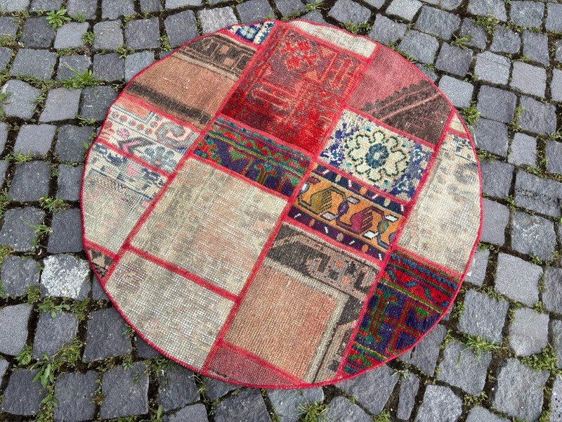 Patchwork rug, Turkish rug, Vintage rug, Handmade rug, Wool rug 3,2 x 3,2 ft gallery