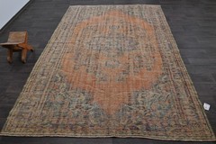Oushak Turkish Vintage Rug 6×9 Kilim Rug Anatolian Handmade Boho Decor ORANGE