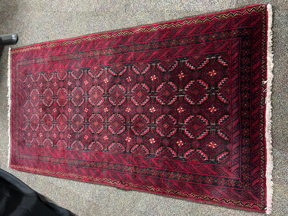 ANTIQUE Oriental RUG HANDMADE VINTAGE handwoven red 3x6 ft