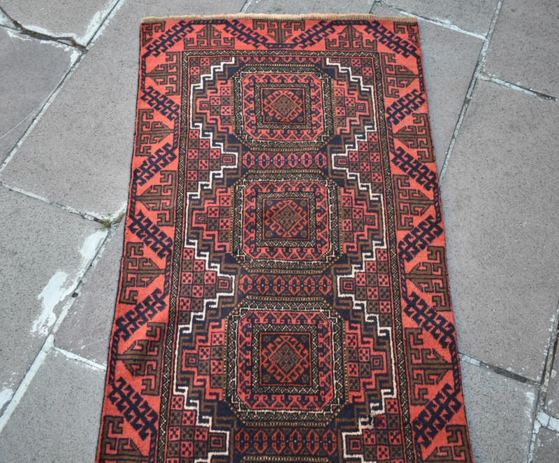 Vintage Afghan Rug 27'' x 141'' Afghan Hand-knotted Tribal Runner Rug Wool Rug gallery