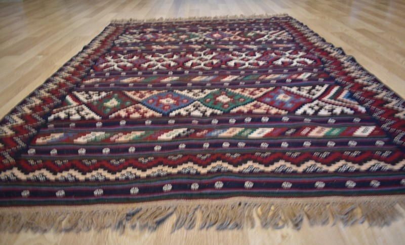 Gorgeous 1970’s Azeri Caucasian Kazak Handwoven Kilim Free Shipping 5 FT X 7 FT gallery