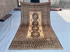 4’3×7’1 ft Vintage Turkmen Elephant Foot Rug Hand Knotted Terracotta Bedroom rug