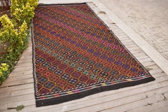 Turkish Kilim Handwoven 5×11 Cicim Kilim Natural Wool Vintage Rug 180x345cm