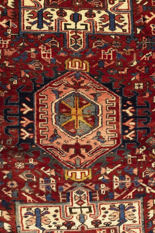 Semi-Antique Karajeh Oriental Rug Red Tribal Design Farmhouse Wool Carpet 5X6 ft gallery