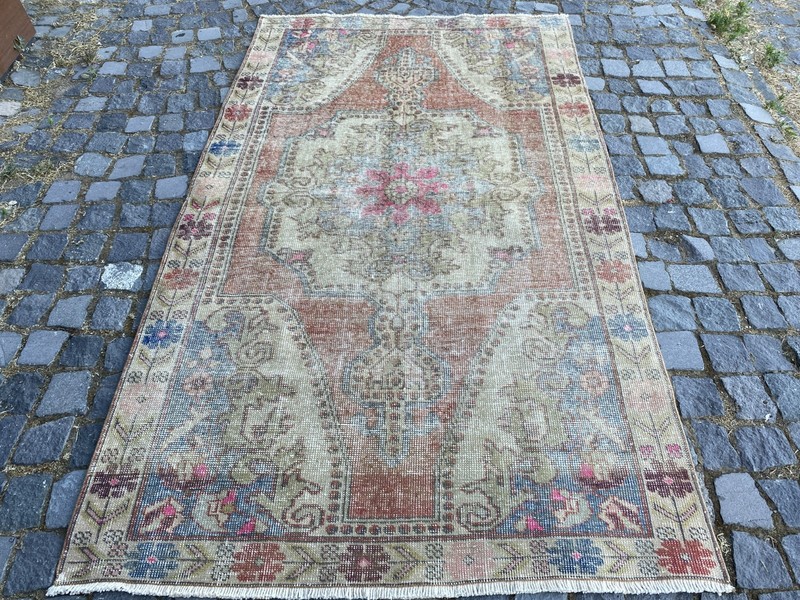 Vintage Turkish Rug, Hand-Knotted Wool, Terracotta Beige Muted Area Rug gallery