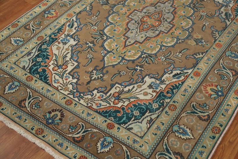 Traditional Over-Dyed Brown Rug 5x6 Ft Handmade Oriental Medallion Wool Carpet gallery