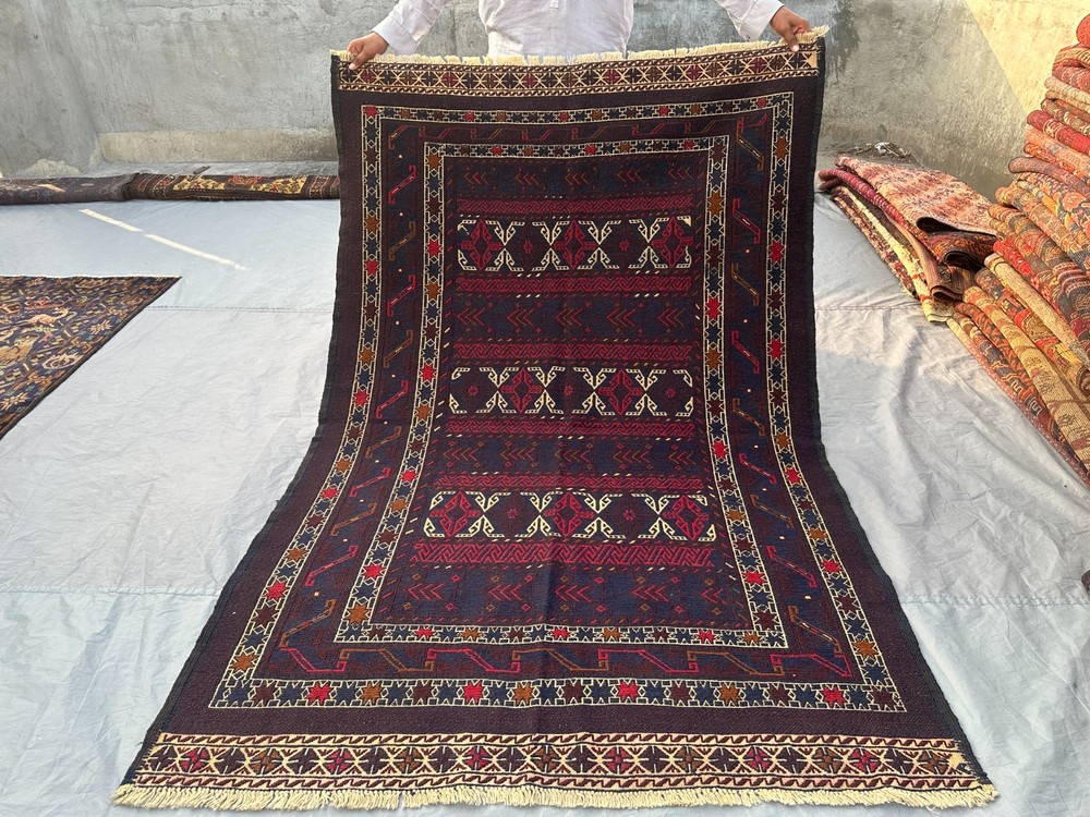 4'8 x 7 ft Vintage Afghan Hand Woven Kilim Rug Maldari Tribal Wool Area Carpet