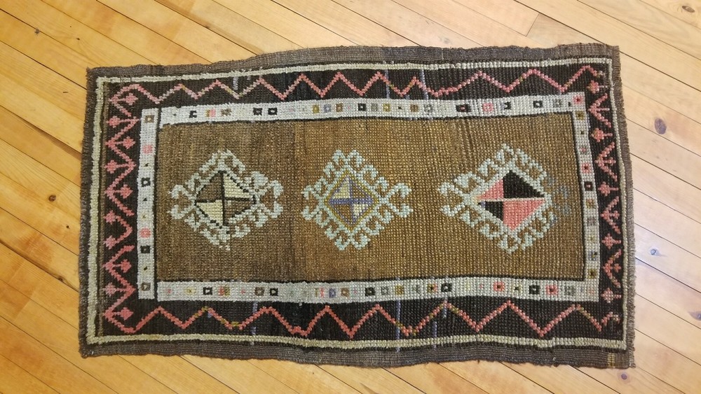 Antique 1900-1930s Turkish Tribal Rug 1'9" × 3'