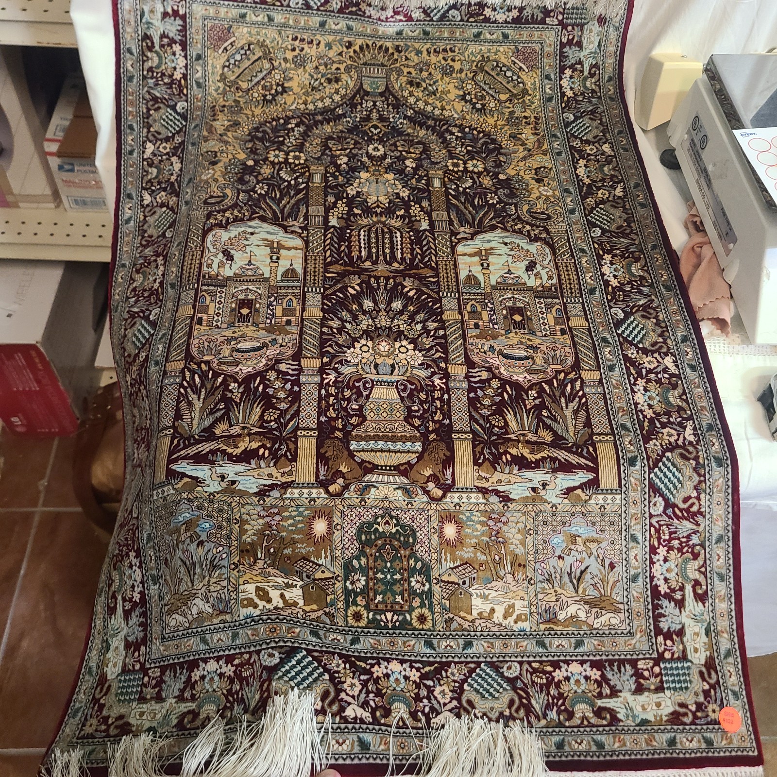 Silk Prayer Rug 37 X24 in Turkish Hereke Handmade Vintage Fine Carpet gallery