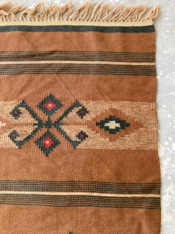 Vintage Handmade Mexican Zapotec Traditional Wool Kilim Runner Rug 130x52 cm gallery