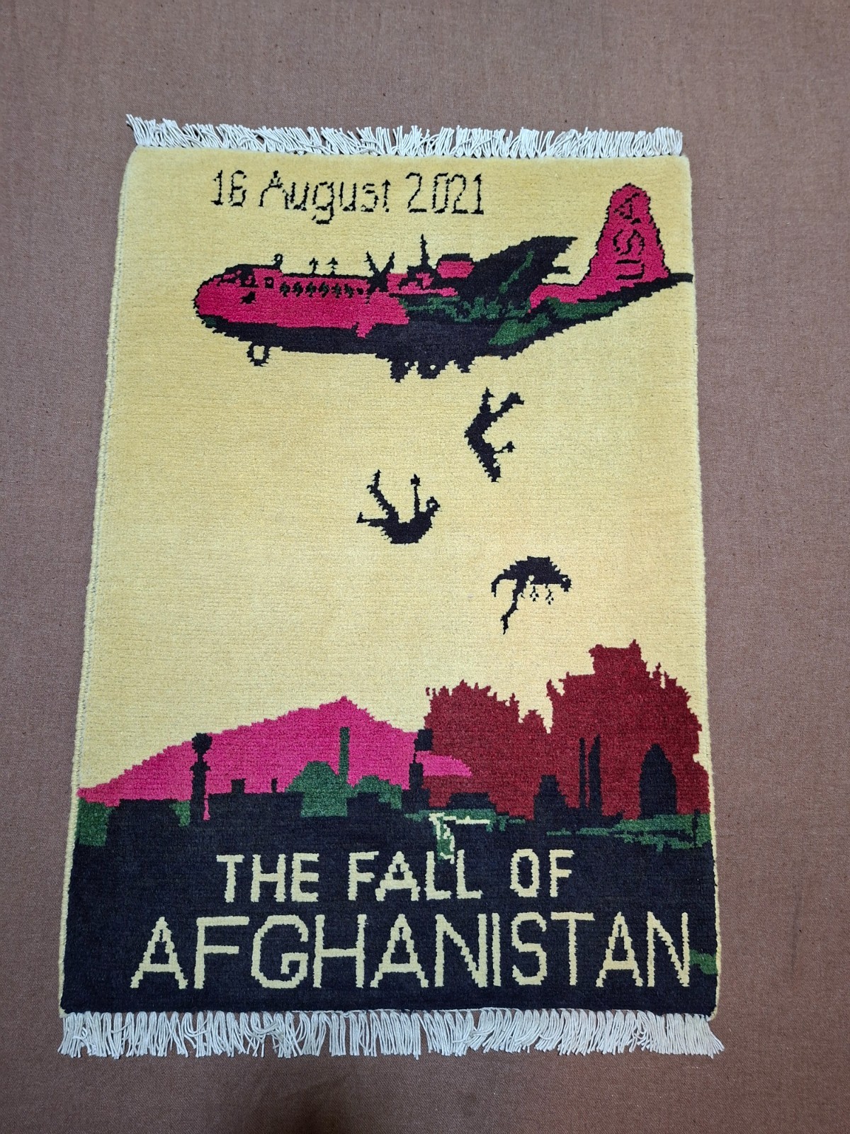 M73 Vintage Afghan War Rug 9/11 Handmade Wool Pictorial Tribal Rug 80 ×58 Cm gallery