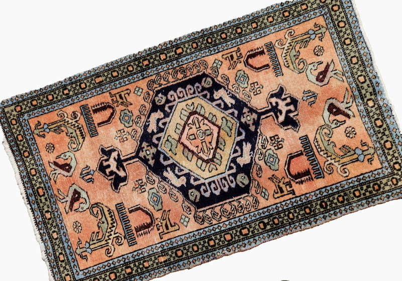 3'6"x2'1" ANTIQUE HAND KNOTTED CAUCASIAN KAZAK SERAPE TRIBAL WOOL MUTED RUG gallery