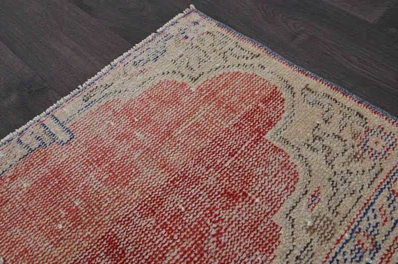 Vintage Turkish Runner Rug 4x12ft Wool Anatolian Handmade Hallway Oushak RED gallery