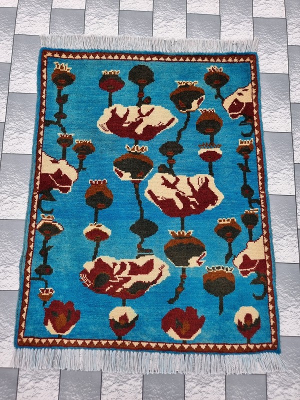 Hand Afghan Opium Flower Rug Tribal Wool With Knotted Wall Hanging Rug gallery