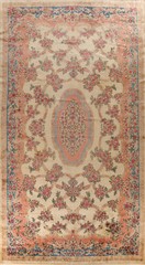 Vegetable Dye Ivory Floral Kirman Hand-made Palace Size Semi-Antique Rug 12×22