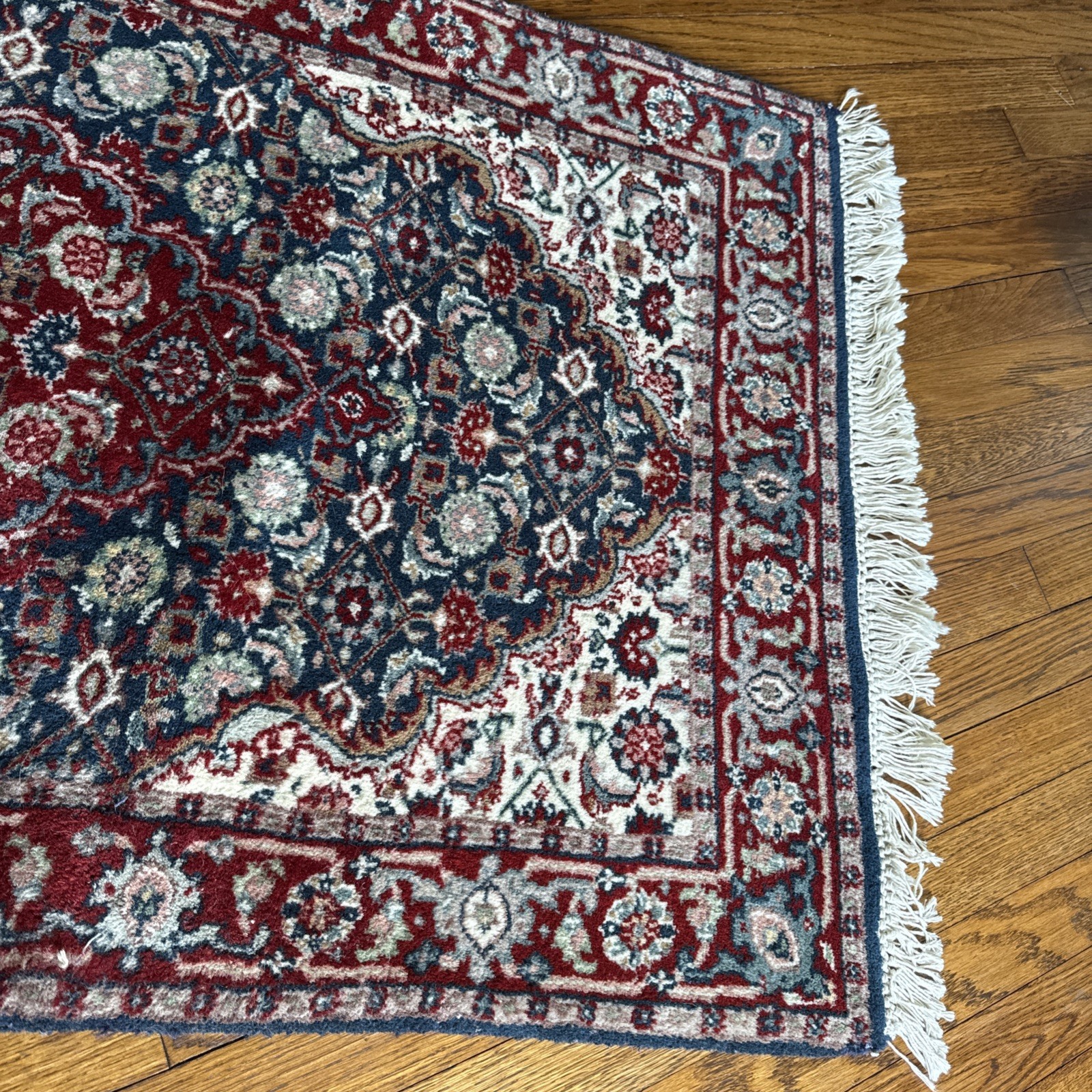 Small Oriental Rug 2x4 ft Allover Floral Pattern Red Black Cream Handmade Wool gallery