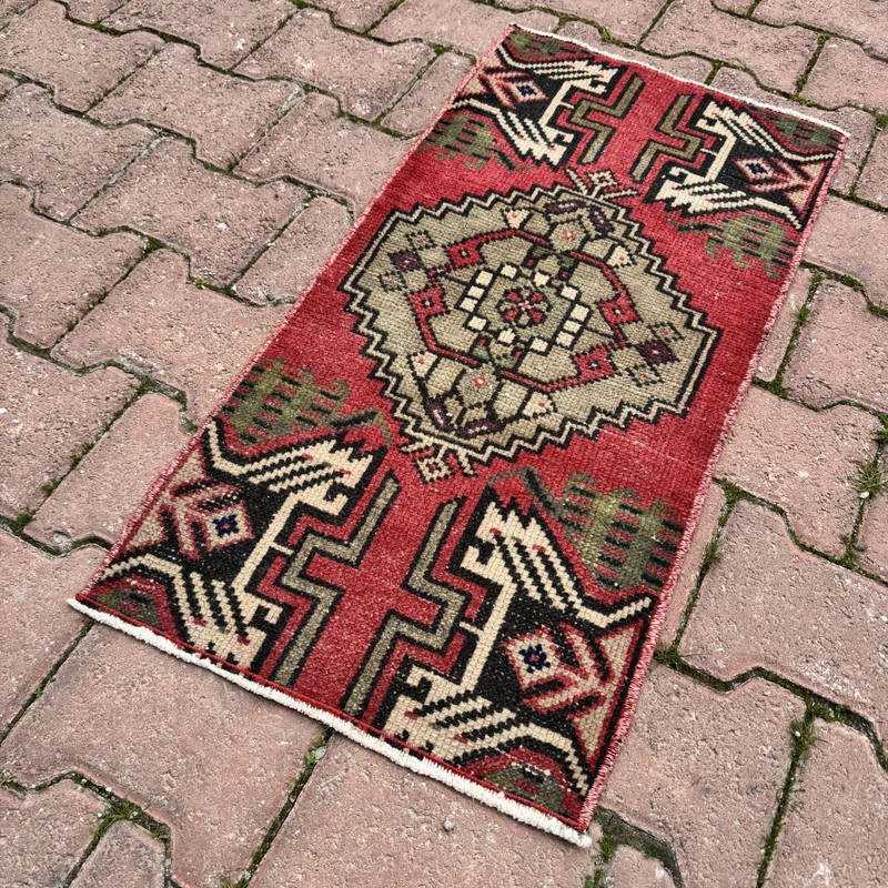 Brick Cream 1x3 Vintage Turkish Oriental Wool Rug - Tariff Free gallery