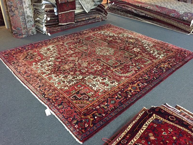 Semi Antique Hand Knotted Vintage Serapi Herizz Area Rug Geometric 9'2x11'1,2483 gallery