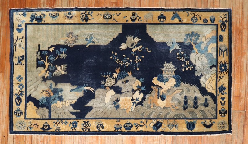 Antique Chinese Peking Pictorial Lanscape & Birds Rug Size 7'x3'9'' gallery
