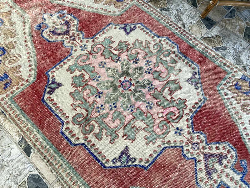 1970s Vintage Turkish Avanos Rug, Geometric Handmade Anatolian Tribal Carpet 3x7 gallery