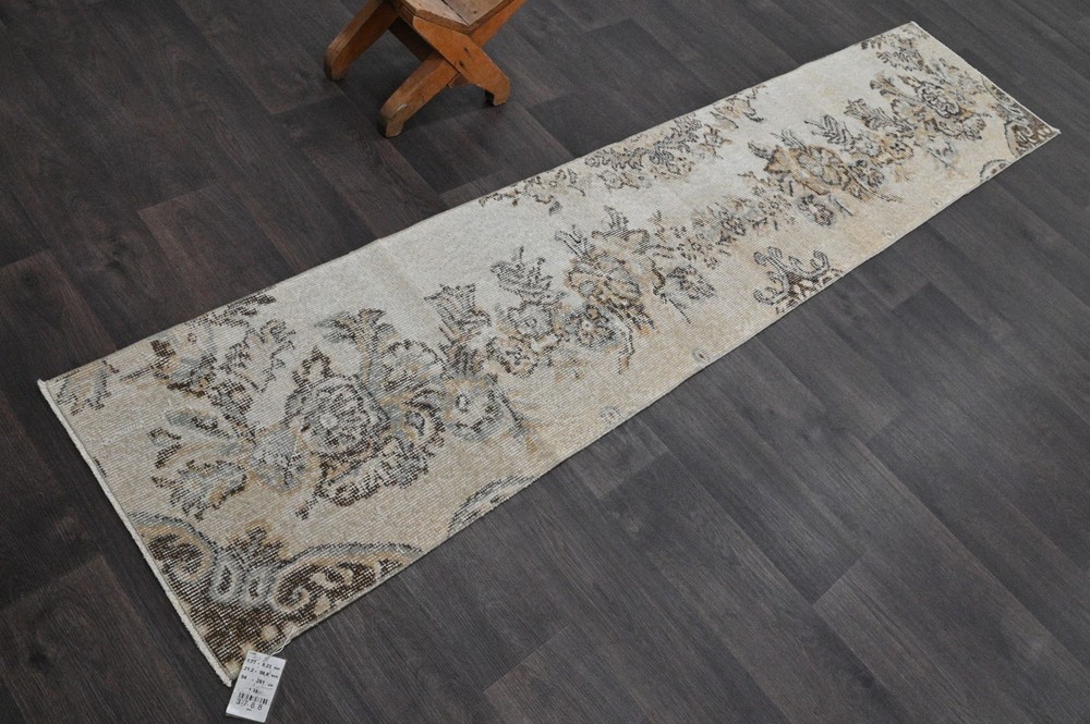 Vintage Turkish Runner Rug 2x8ft Wool Anatolian Handmade Hallway Oushak BEIGE