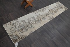 Vintage Turkish Runner Rug 2x8ft Wool Anatolian Handmade Hallway Oushak BEIGE
