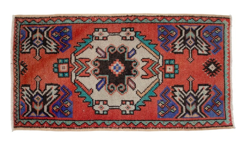 Vintage Oushak Rug Small Turkish Door Mat Hand-Knotted Wool Entryway Rug 19"x35" gallery