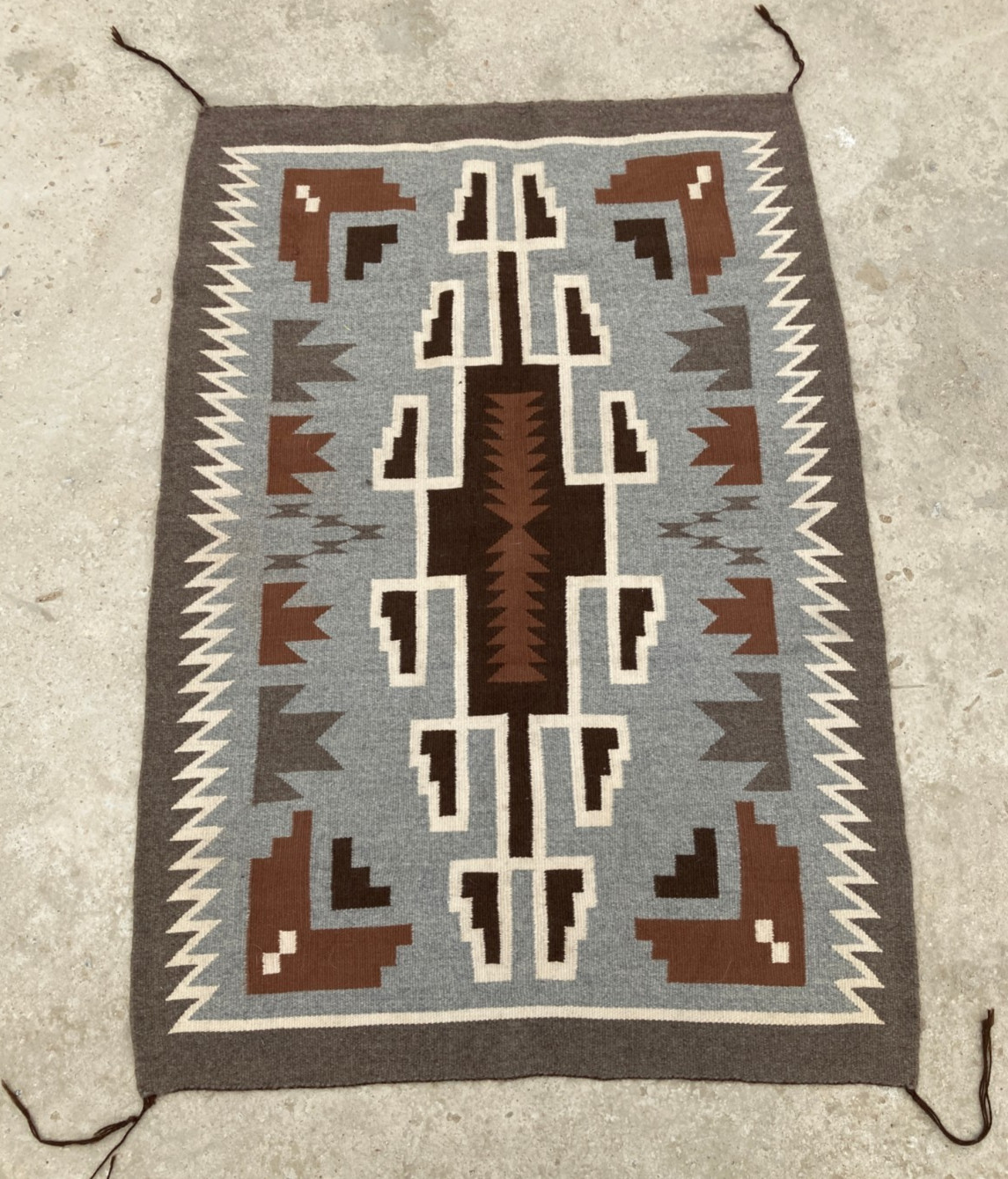 Antique Handwoven Mexican Authentic Two Grey Hill Native Wool Rug 45.6x31.4 In gallery