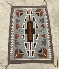 Antique Handwoven Mexican Authentic Two Grey Hill Native Wool Rug 45.6×31.4 In