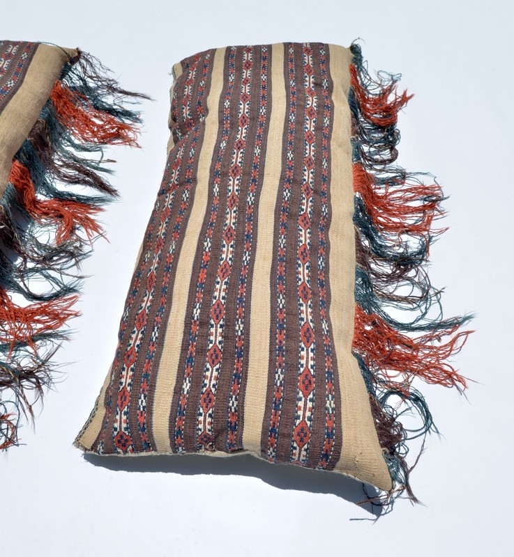 PAIR OF SUPERB ANTIQUE YOMUD CHUVAL PILLOWS TEKKE TURKMEN ERSARI RUG gallery