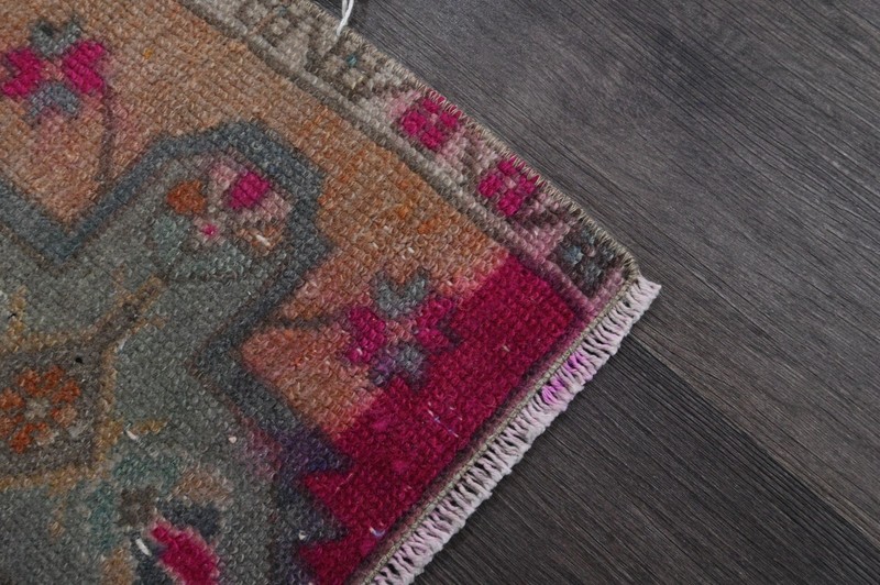 Oushak Turkish Doormat Rug 1x3 PEACH Anatolian Handmade Vintage Small Kilim Rug gallery