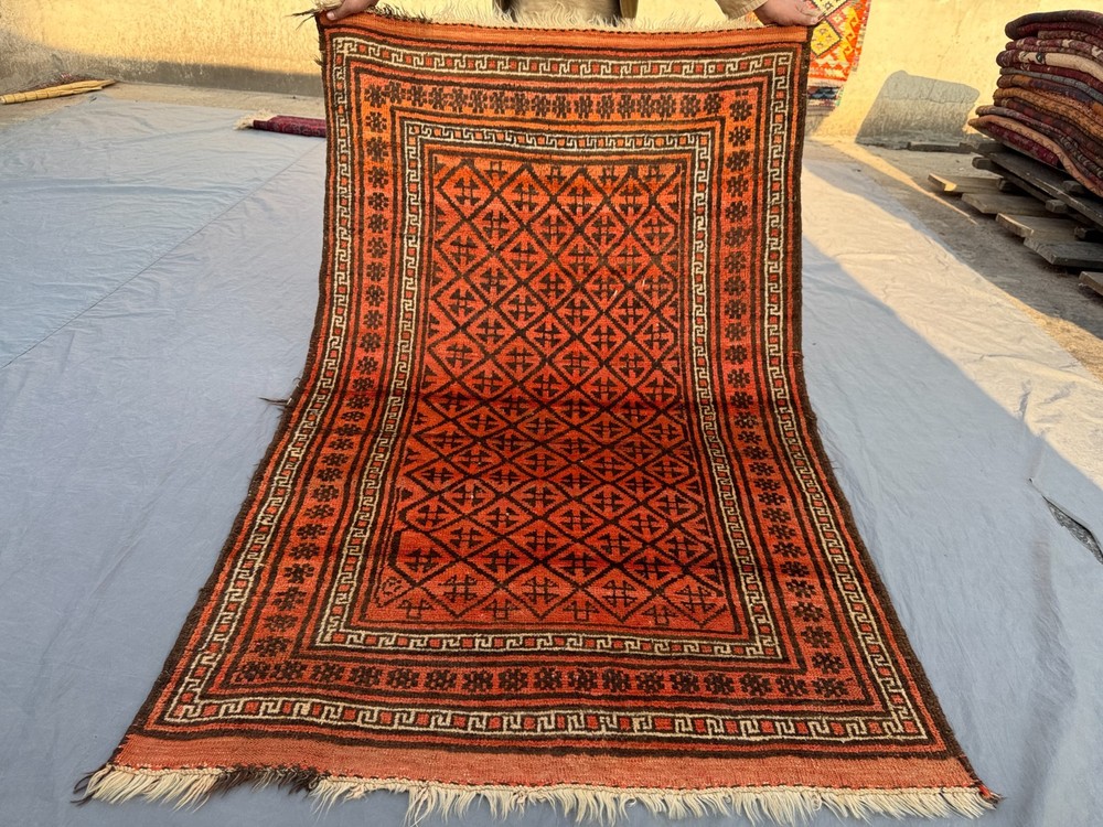Vintage Afghan Hand-Knotted Tribal Wool Rug – 4' x 6'5 ft, Soft and Durable Rug