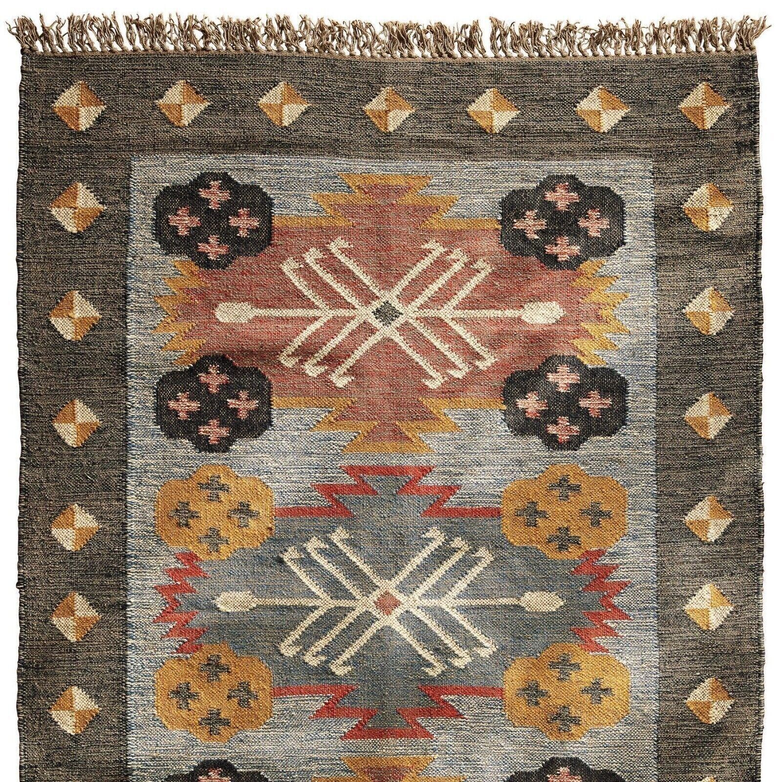 Rectangle Rug Vintage Wool Jute Area Hallway Kilim Geometric Accent Rug Runner gallery