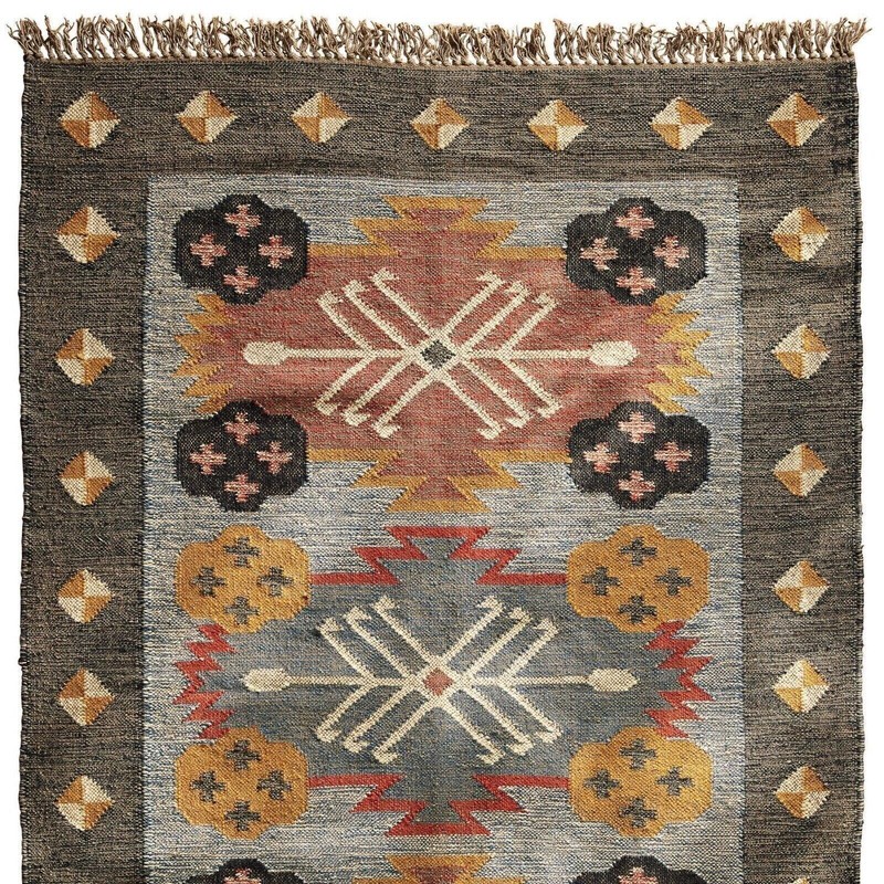 Rectangle Rug Vintage Wool Jute Area Hallway Kilim Geometric Accent Rug Runner gallery