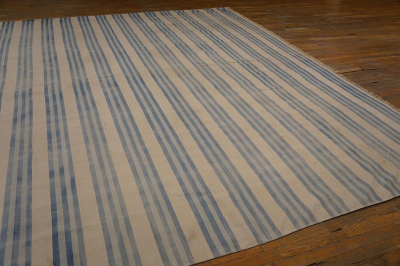12X19 Vintage Indian Dhurries Blue Cotton Area Rug 1930 gallery
