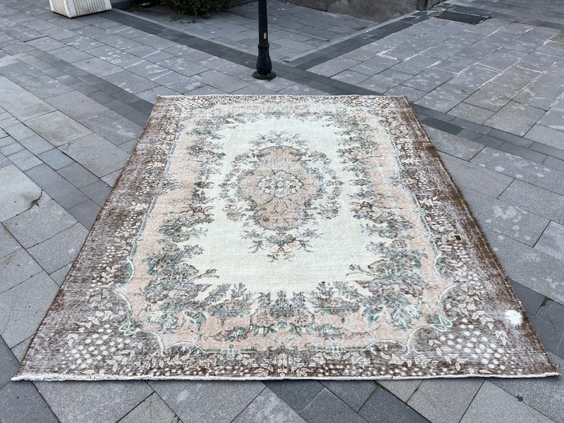 7x9 FT Vintage Turkish Oushak Rug Handmade Distressed Anatolian Wool Area Rug gallery