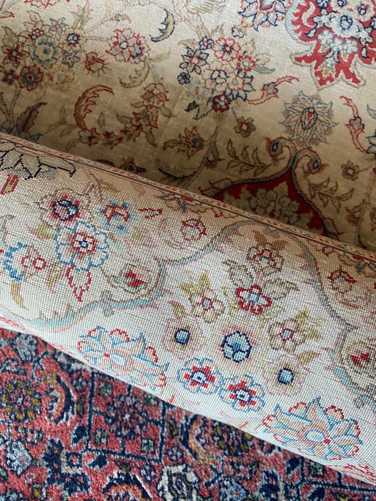 Beautiful terracotta - beige Turkish Hereke silk rug 6'3 X 4'2 gallery