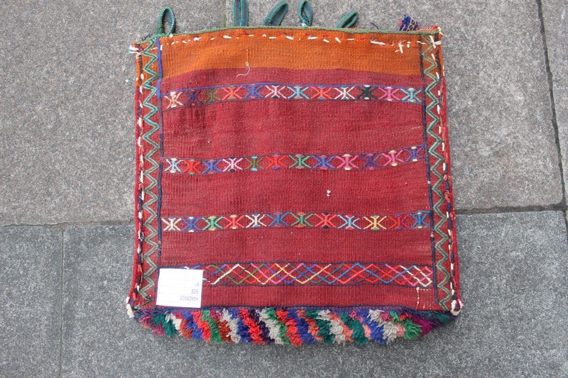 Antique Hand Made Traditional Oriental Wool Red Orange Kilim Bag 56x56cm gallery