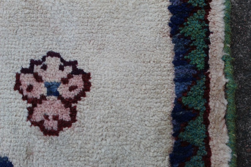 Vintage Hand Made Traditional Rug Oriental Cotton White Green Small Rug 98x94cm gallery