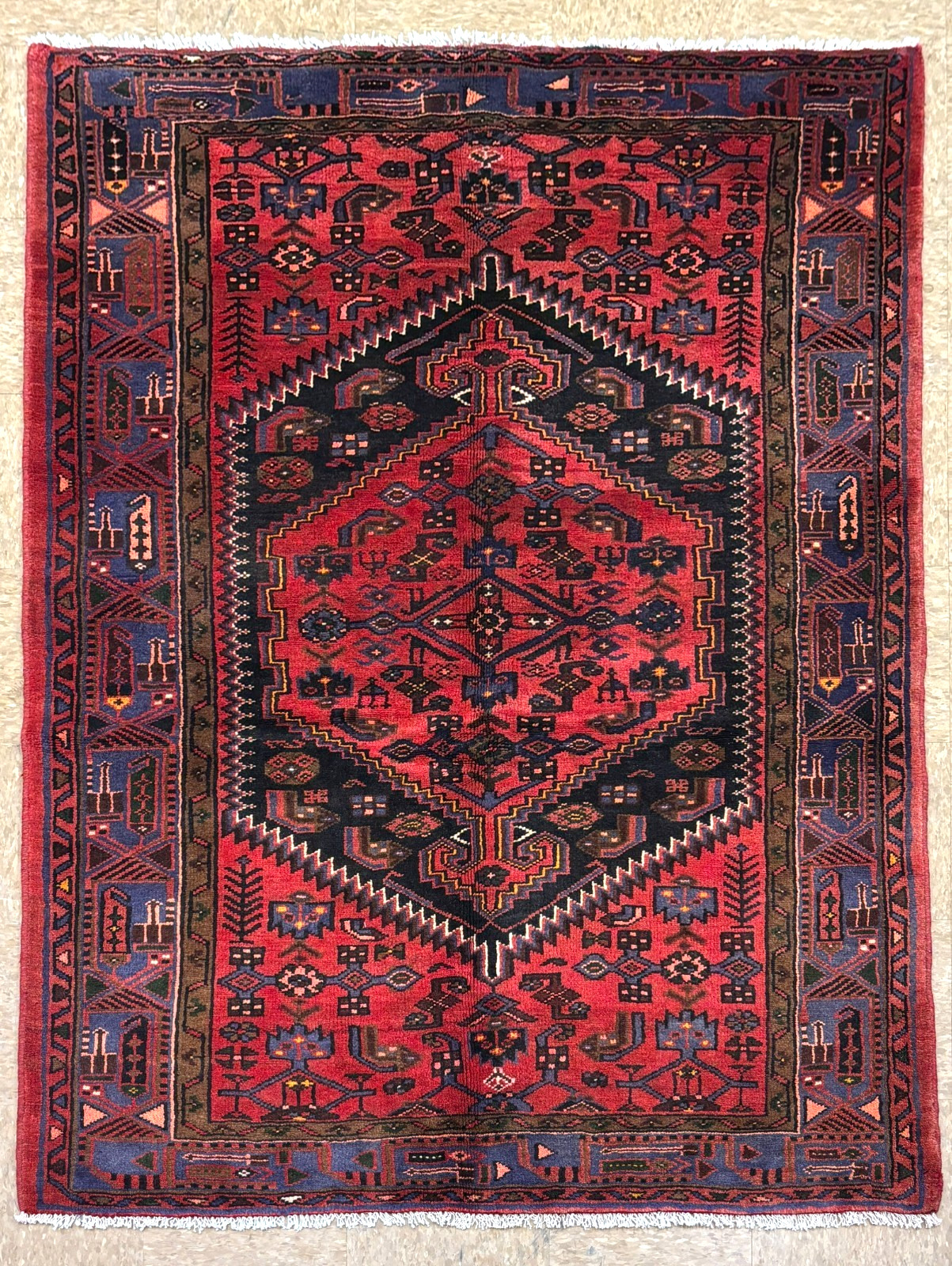Vintage Zanjan Tribal Geometric Hand Knotted Wool Oriental Rug Black 5x7 Area gallery