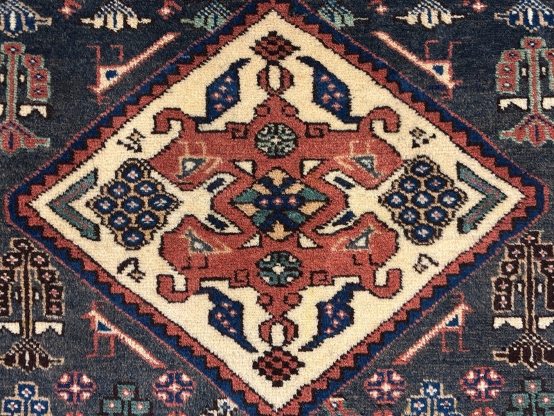 Vintage Ardebil Tribal Oriental Rug 3x4 Hand Knotted Wool Area Carpet Navy Ivory gallery
