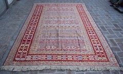 6’3 x 9’7 Hand Woven Turkish 100% Silk On Wool Persian Geometric Area Kilim Rug