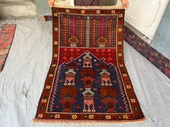 3 x 4’8 Vintage Afghan Turkoman Tribal Wool Rug Handmade Rare Geometric Carpet