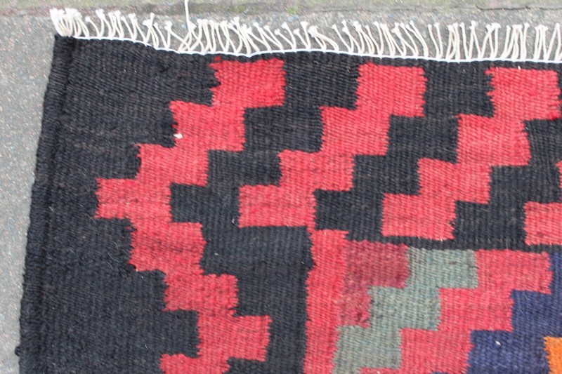 Vintage Traditional Hand Made Oriental Wool Red Green Kilim 330x124cm gallery
